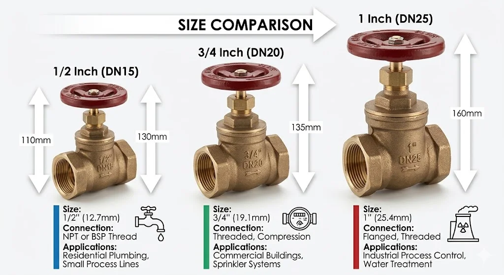 So sánh giữa các kích thước van