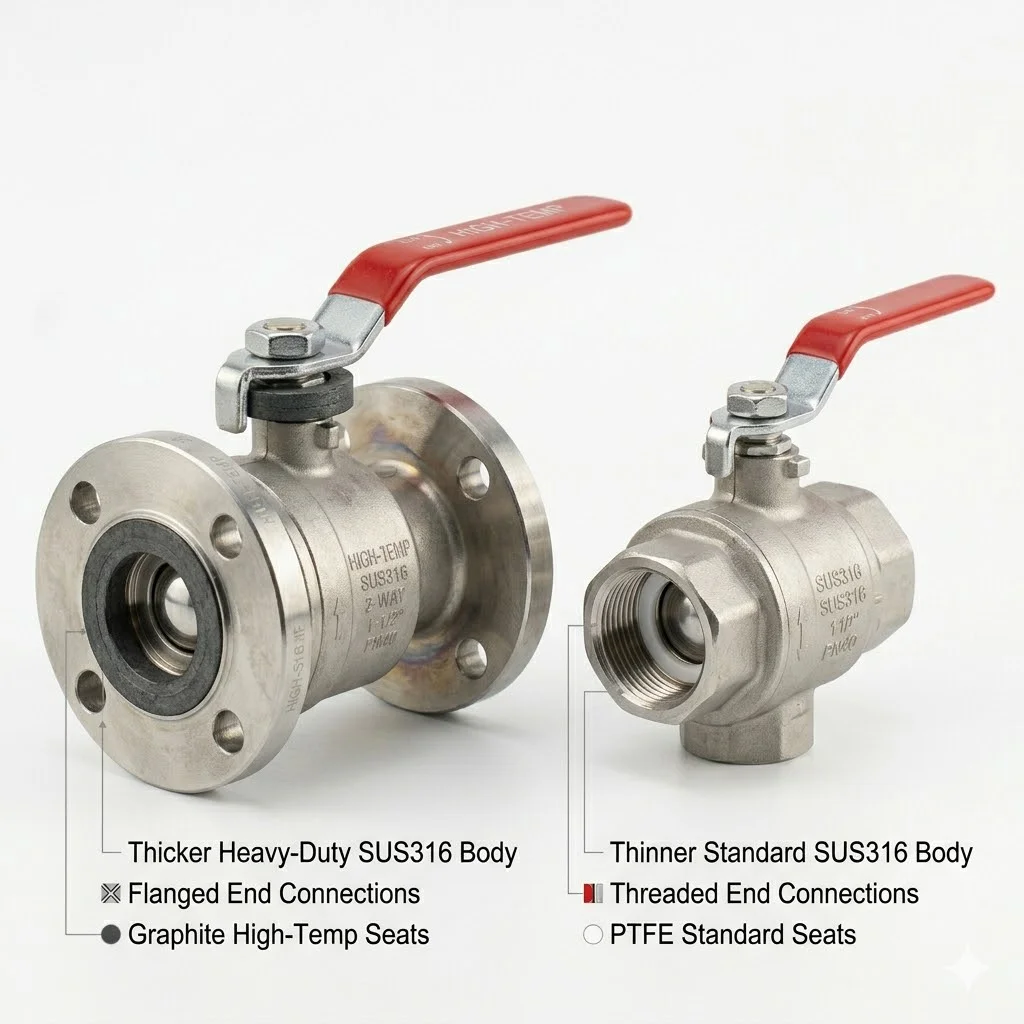 So sánh van bi thông thường và van bi chịu nhiệt cao