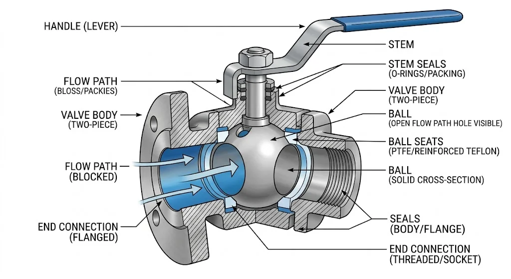Cấu tạo của van bi đỏ trắng