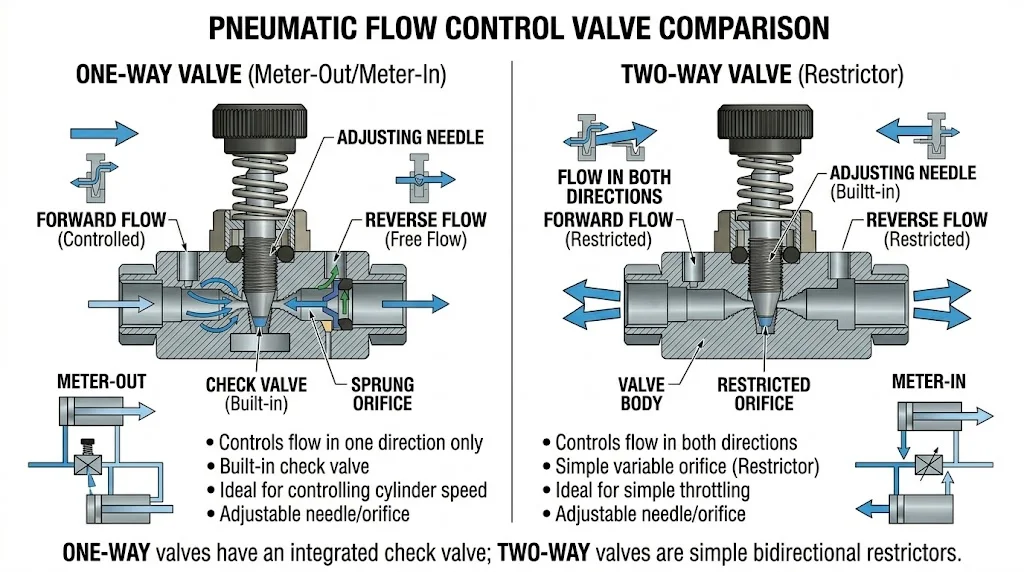 So sánh van tiết lưu một chiều và van tiết lưu hai chiều