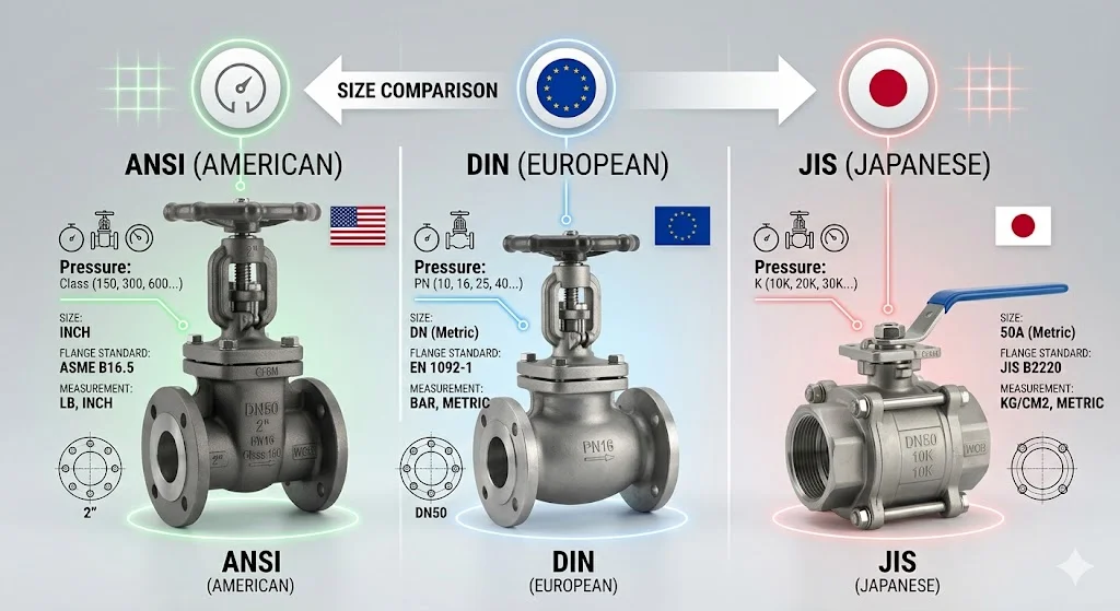 So sánh giữa các tiêu chuẩn ANSI, DIN và JIS