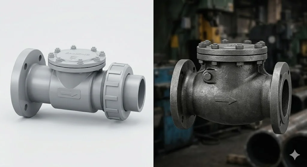 So sánh van 1 chiều nhựa với van kim loại