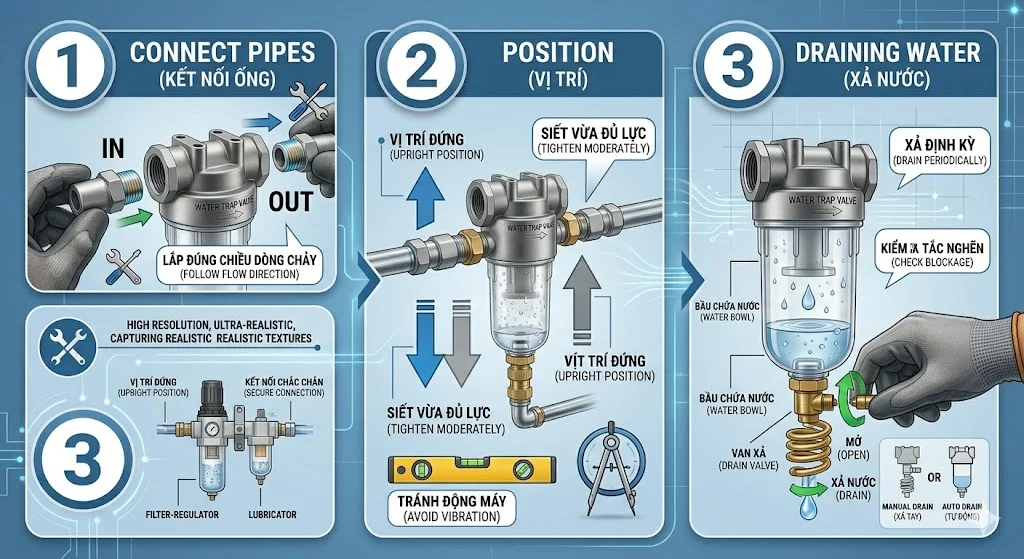 Hướng dẫn sử dụng van bẫy nước