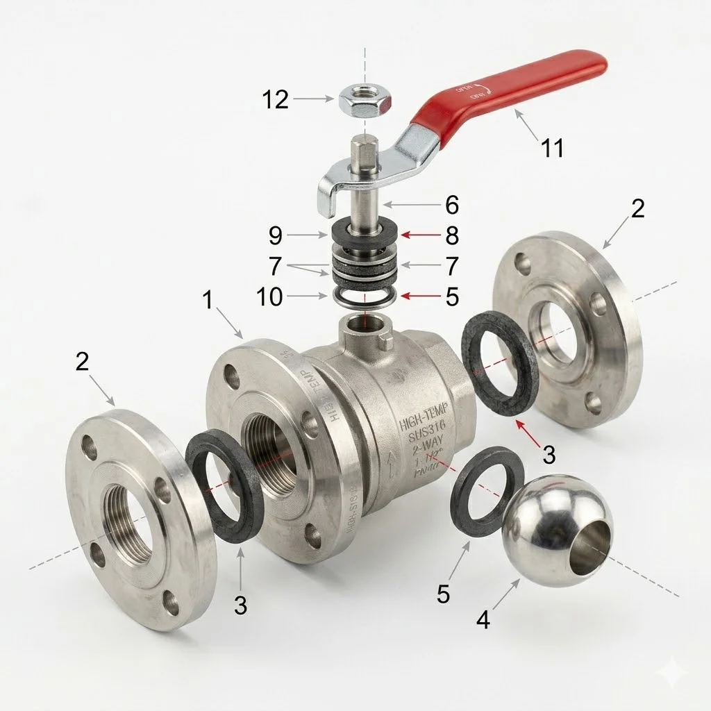 Cấu tạo của van bi chịu nhiệt 