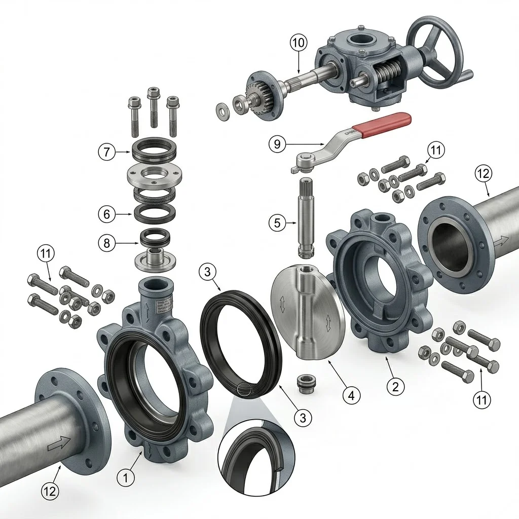 Cấu tạo của van bướm