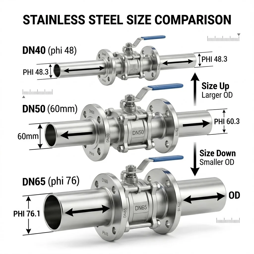 Kích thước của van inox