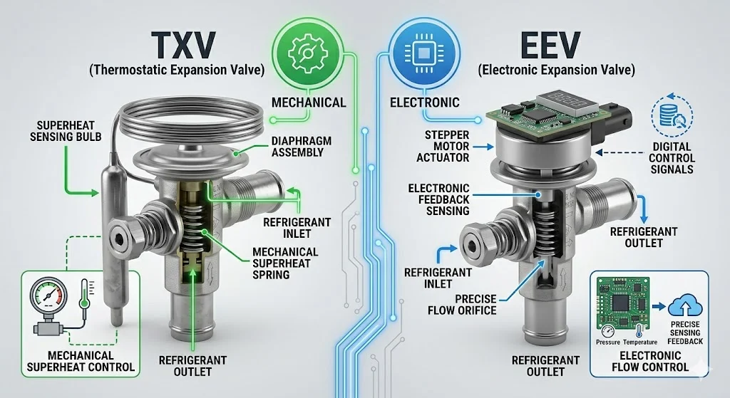 So sánh van tiết lưu nhiệt và van tiết lưu điện tử