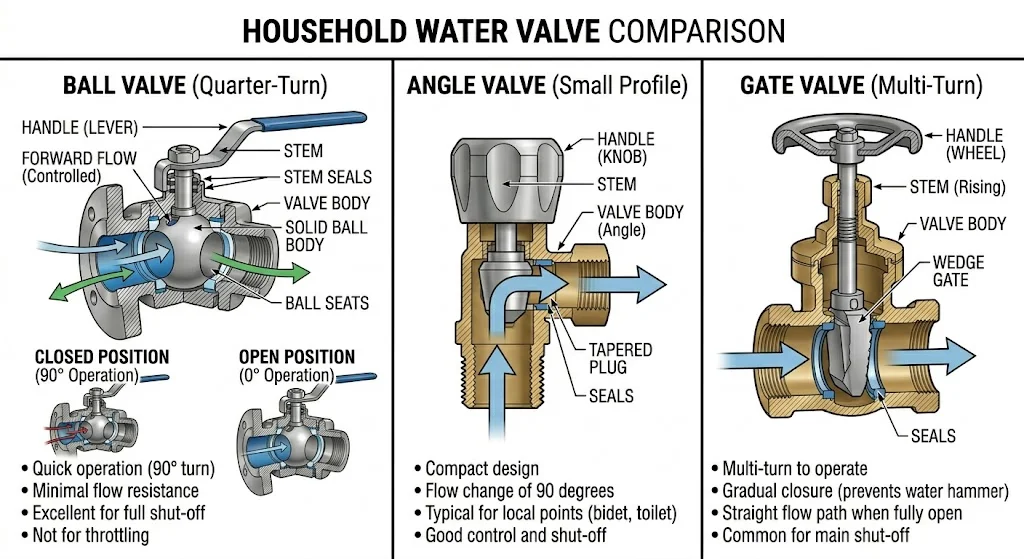 Các loại van vặn ống nước