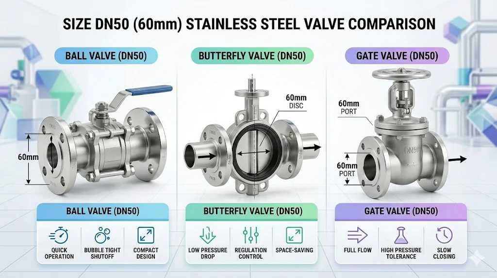 So sánh van inox phi 60 với các loại kích thước lân cận