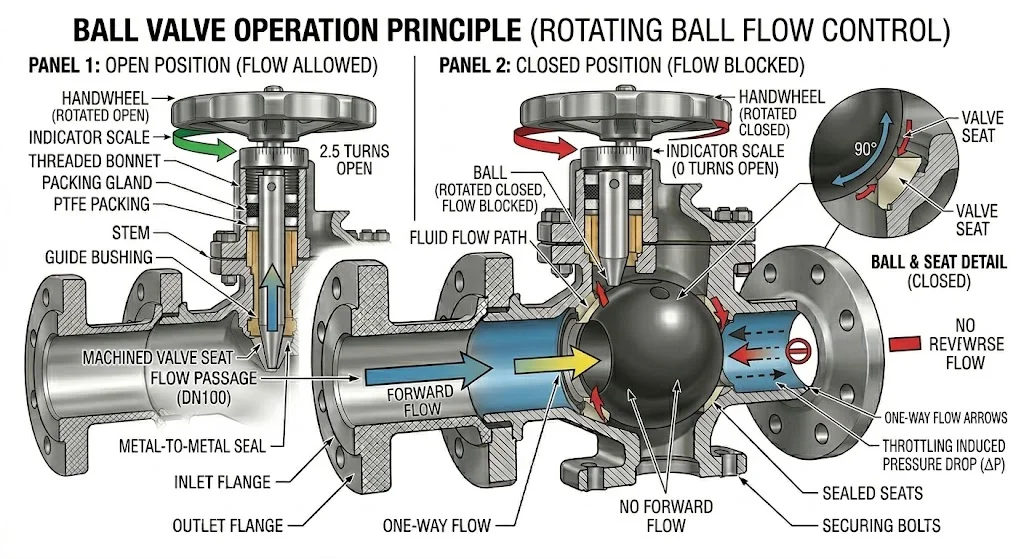 Nguyên lý hoạt động của van bi
