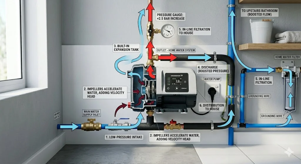 Nguyên lý hoạt động của bơm nước tăng áp