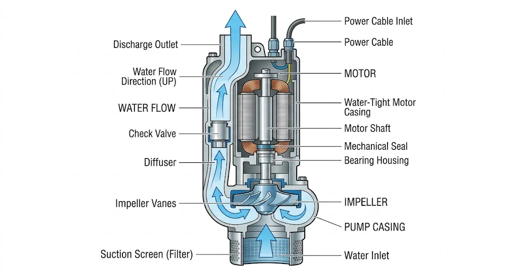 Cấu tạo của bơm chìm