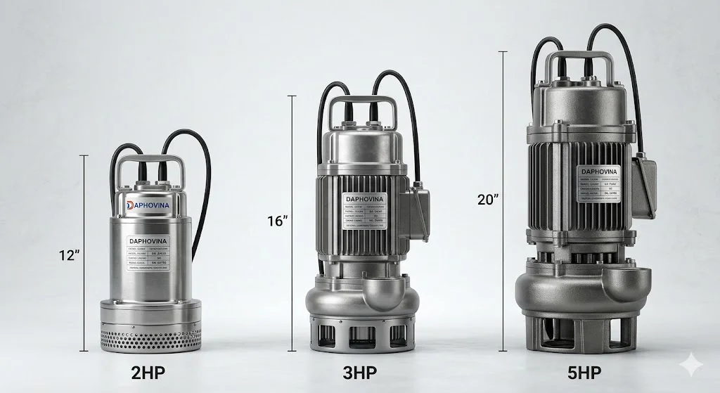 So sánh bơm chìm 3HP với các công suất khác