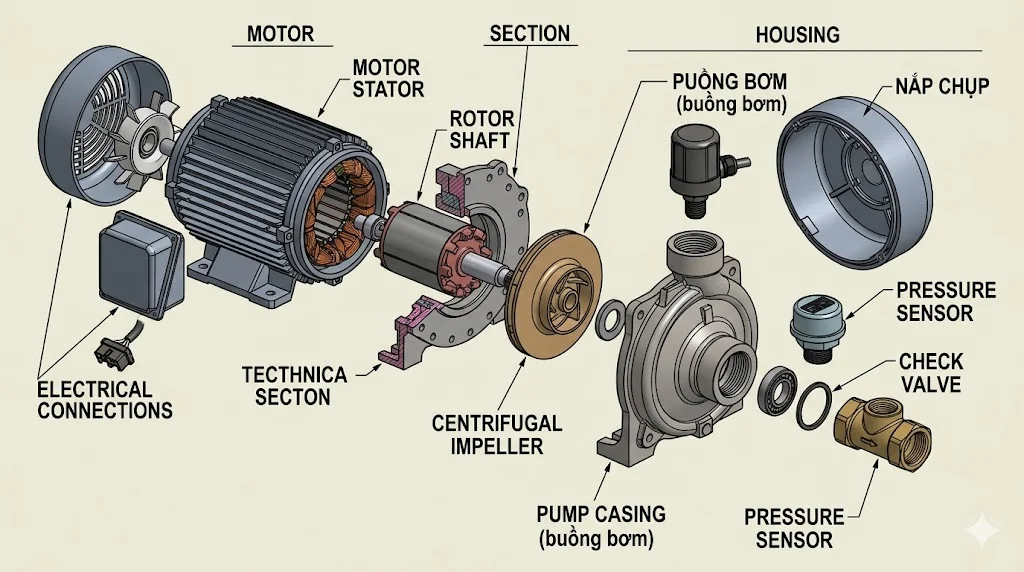 Cấu tạo và nguyên lý hoạt dộng của bơm nước