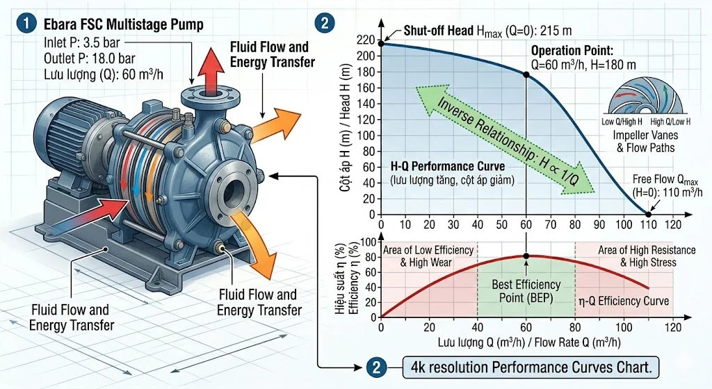 So sánh Lưu lượng vs Cột áp: Mối quan hệ nghịch biến 