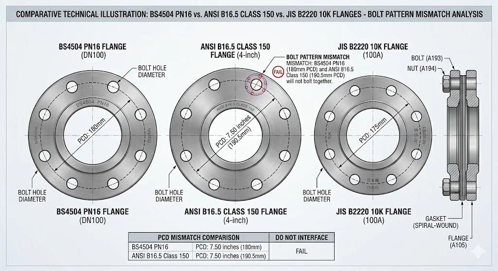 So sánh BS4504 với các tiêu chuẩn ANSI và JIS