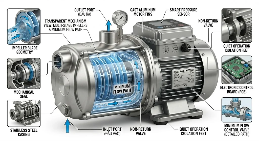 Tổng quan ngoại hình của máy bơm nước