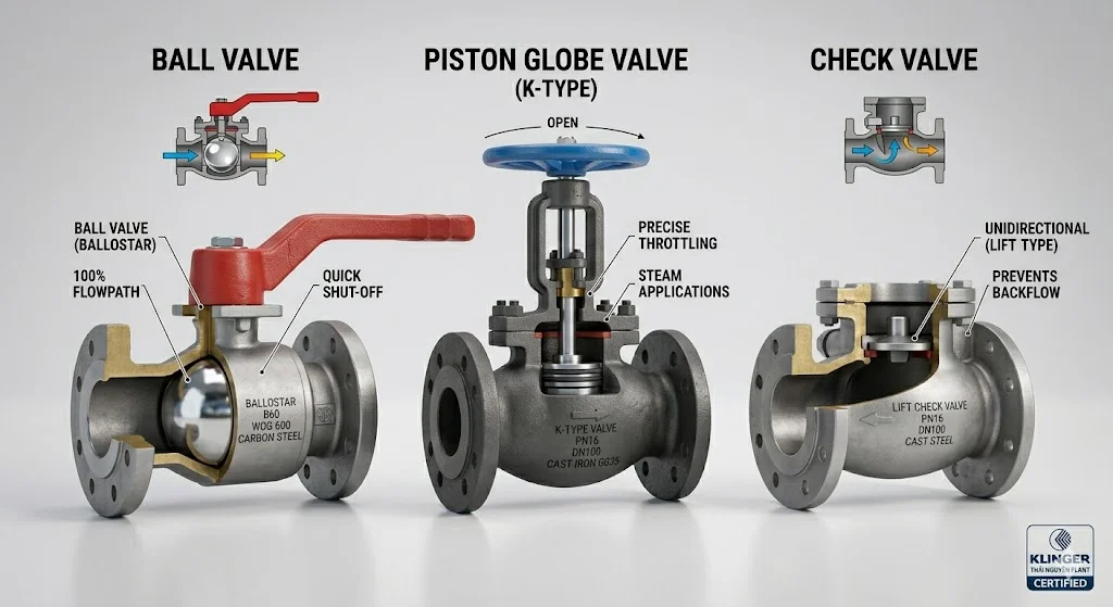 Các loại valve phổ biến trong catalogue Klinger