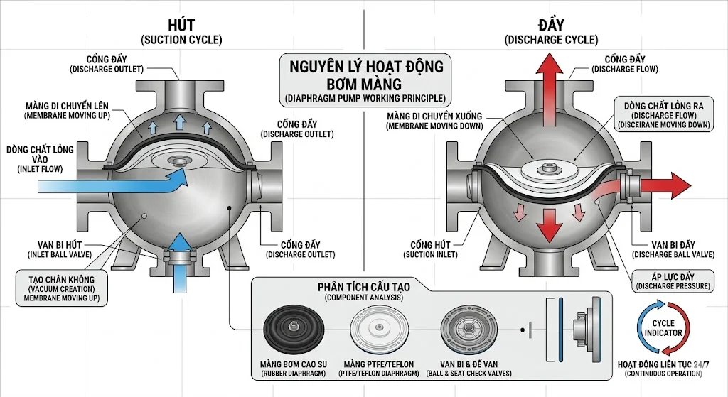 Nguyên lý hoạt động của bơm màng 