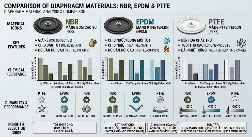 So sánh các vật liệu bơm màng phổ biến