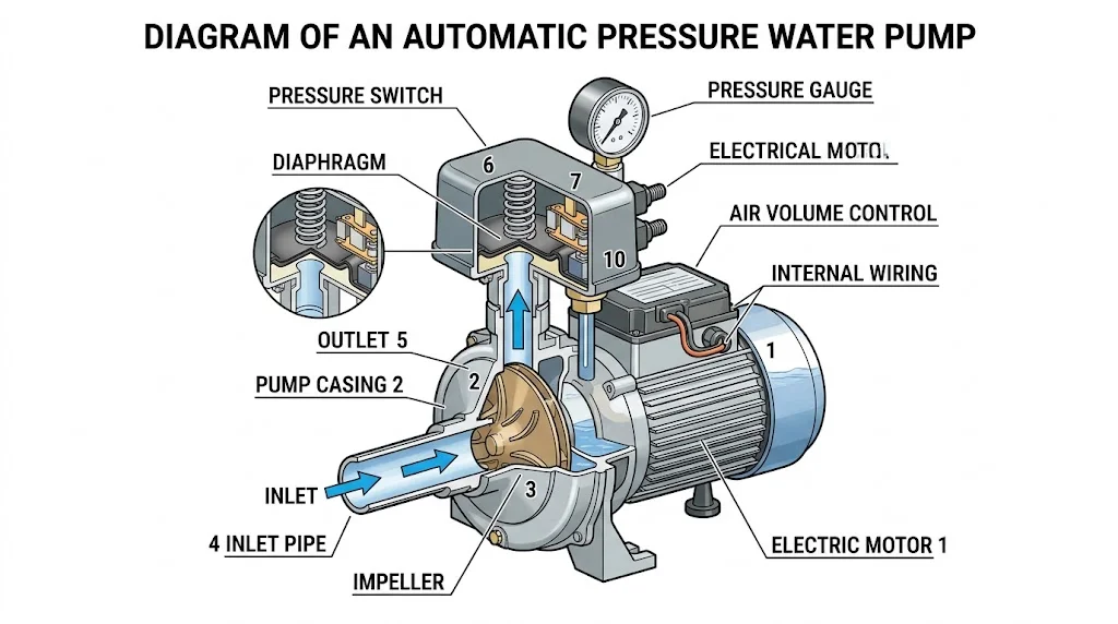Cấu tạo của bơm tăng áp tự động