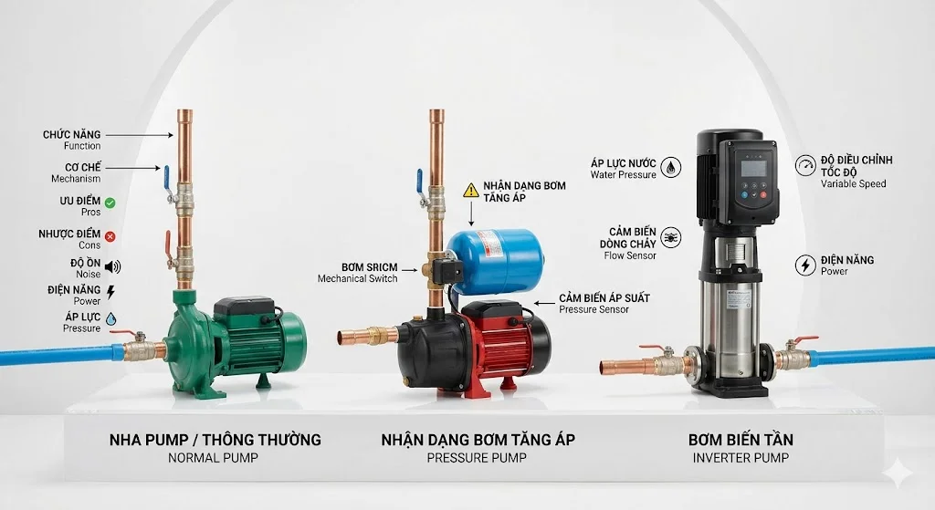 So sánh bơm áp lực tự động với các loại bơm khác