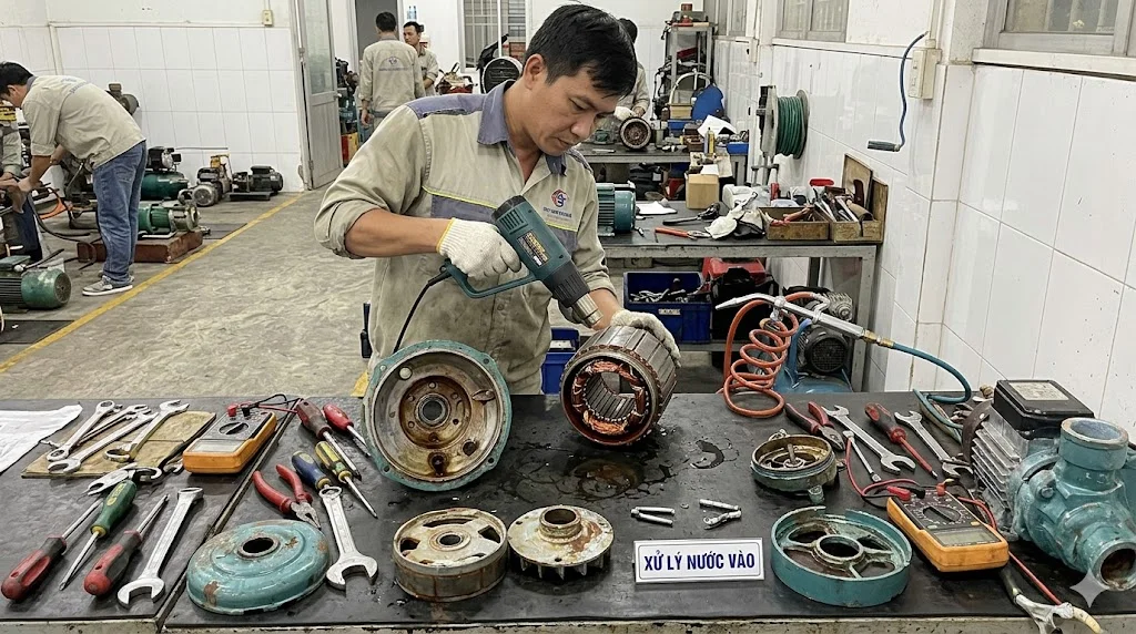 Xử lý máy bơm bị ngập 