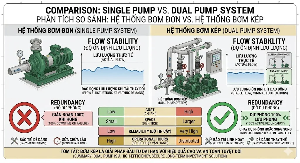 So sánh bơm kép và bơm đơn
