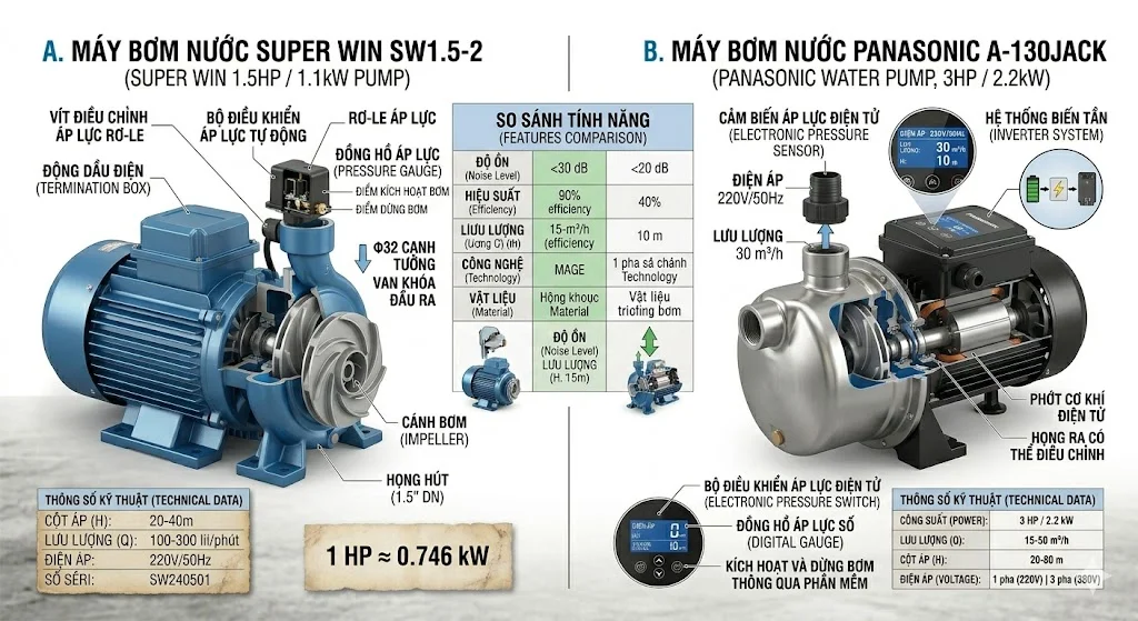 So sánh giữa hai loại máy bớm nước