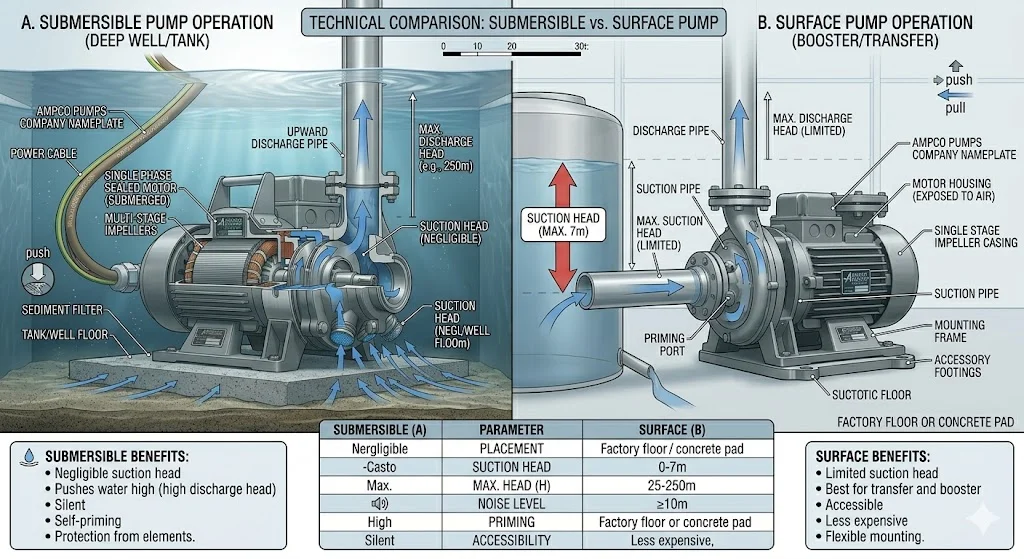 So sánh giữa bơm chìm và bơm cạn