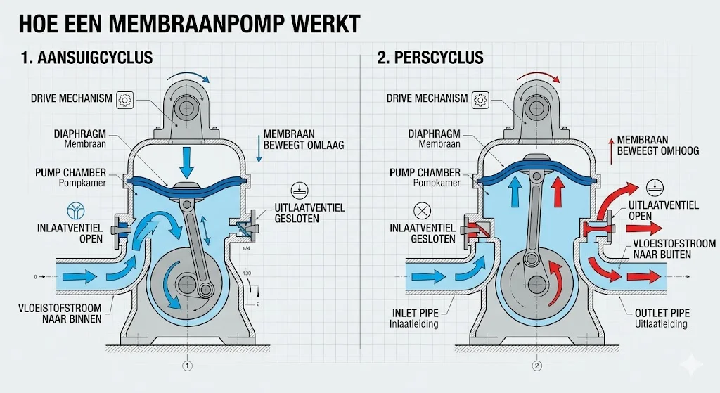 Nguyên lý hoạt động của bơm màng
