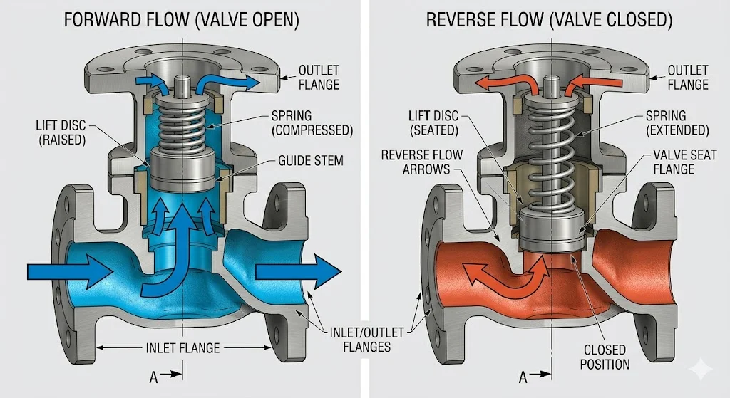 Nguyên lý hoạt động của van một chiều