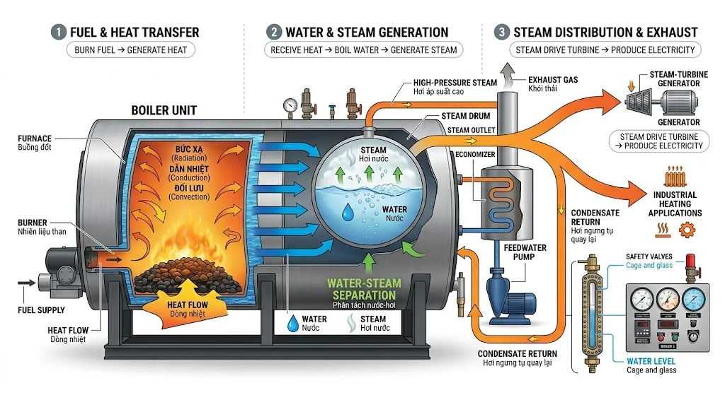 Nguyên lý hoạt động của boiler