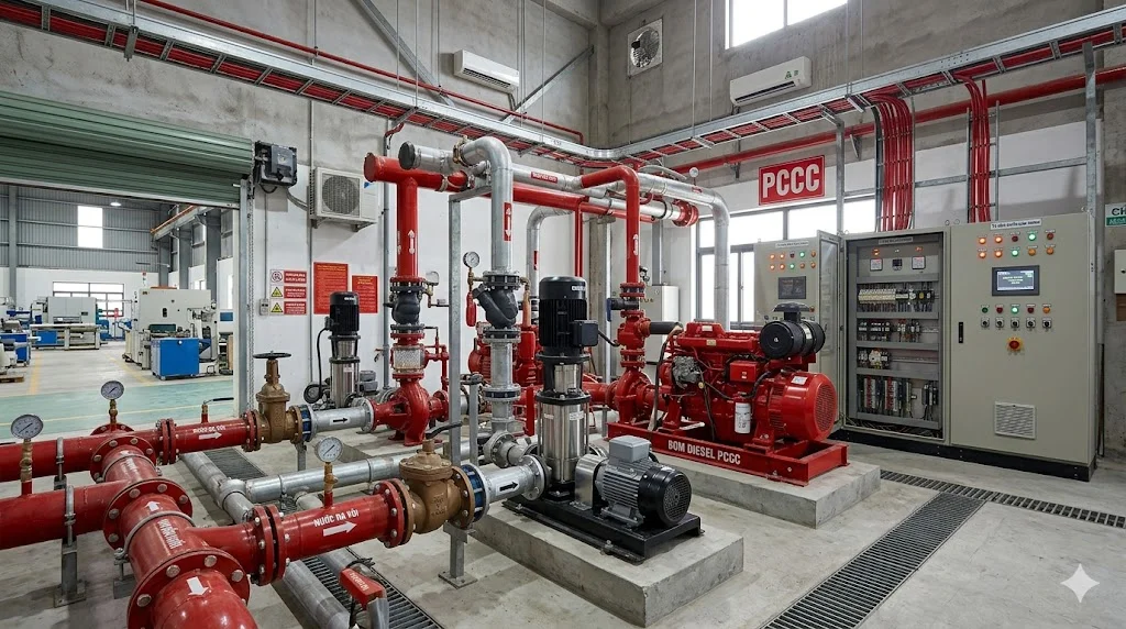 Hình ảnh minh hoạ cho tổng quan một phòng máy bơm chữa cháy