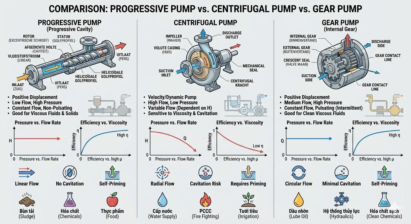 So sánh Progressive Pump với các dòng bơm khác