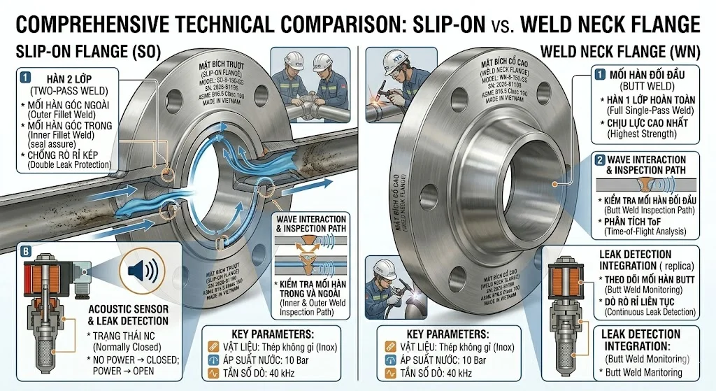 So sánh mặt bích trượt và mặt bích cổ hàn