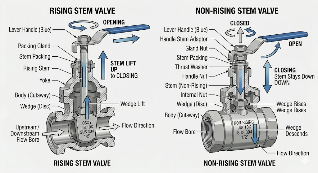 So sánh Rising Stem vs Non-rising Stem