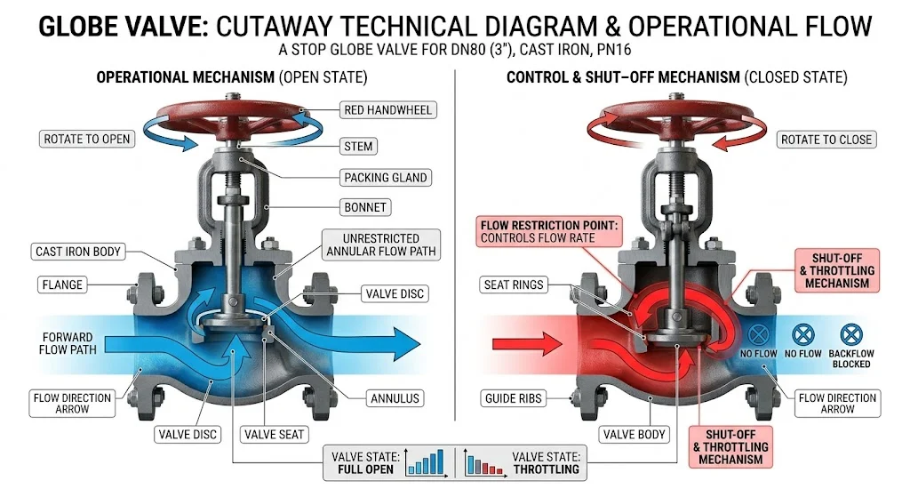 Cấu tạo và nguyên lý hoạt động của van cầu đóng ngắt