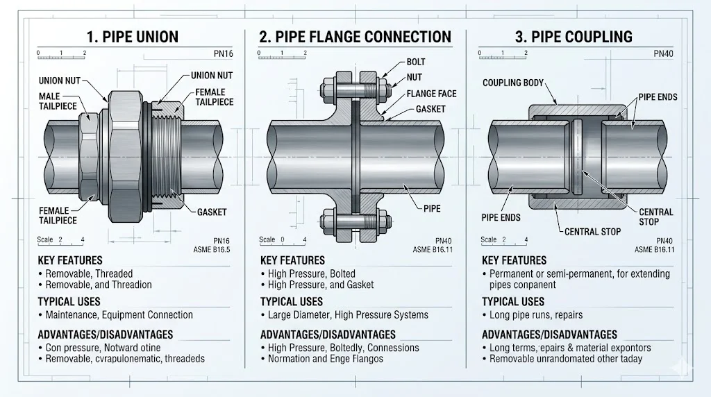 So sánh rắc co với coupling và flange
