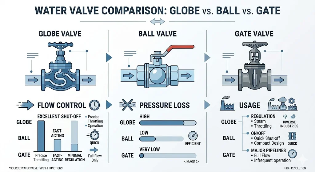 So sánh van cầu đóng ngắt với các loại van khác