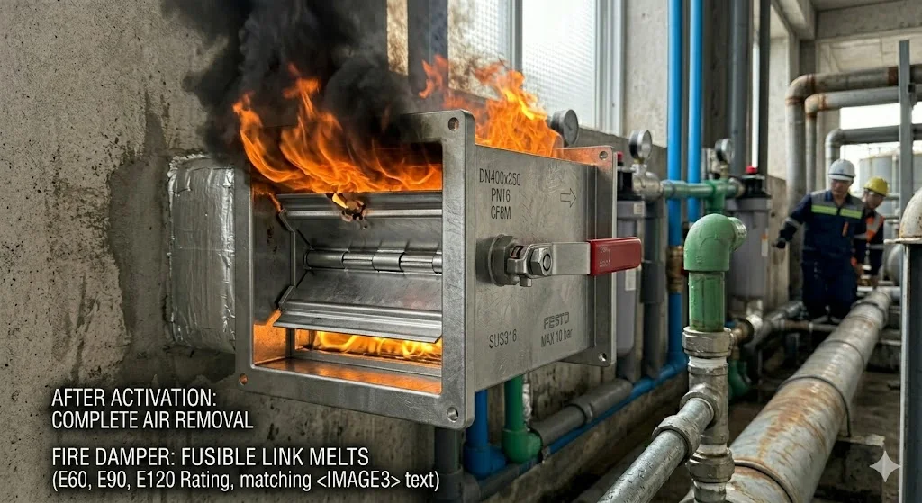 Ảnh minh hoạ van chặn lửa khi lắp sai