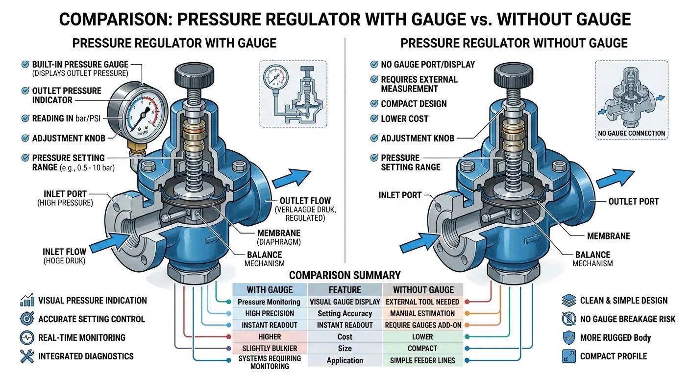 So sánh giữa van điều áp đồng hồ và van điều áp không đồng hồ