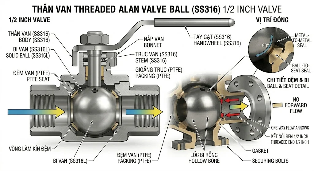 Cấu tạo của van bi