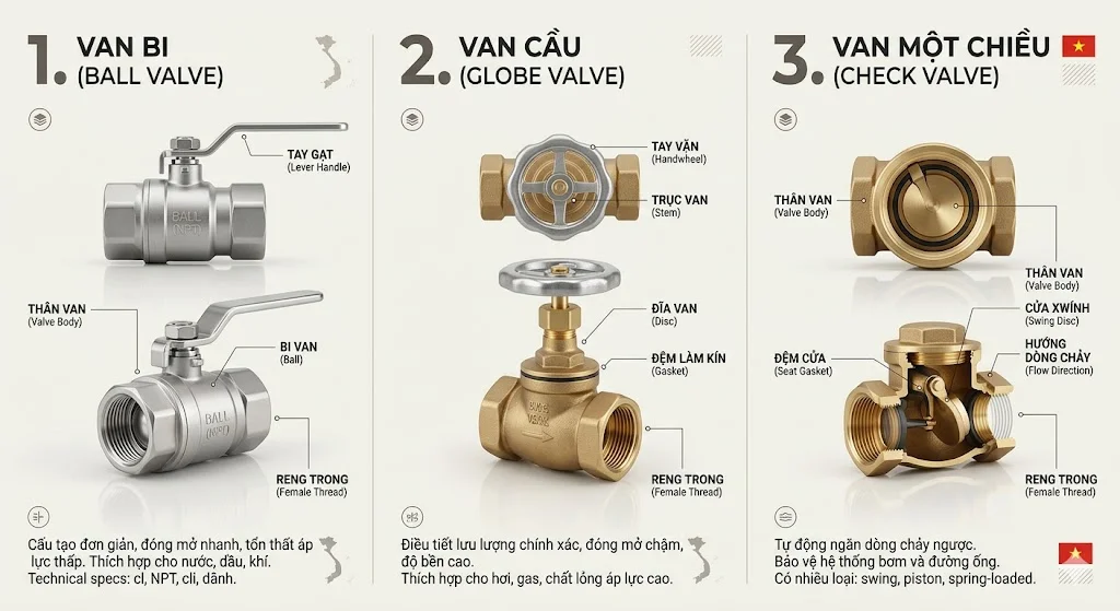 Các loại van khoá nước
