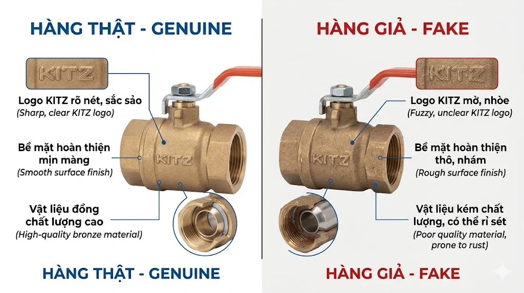 So sánh giữa van thật và van giả