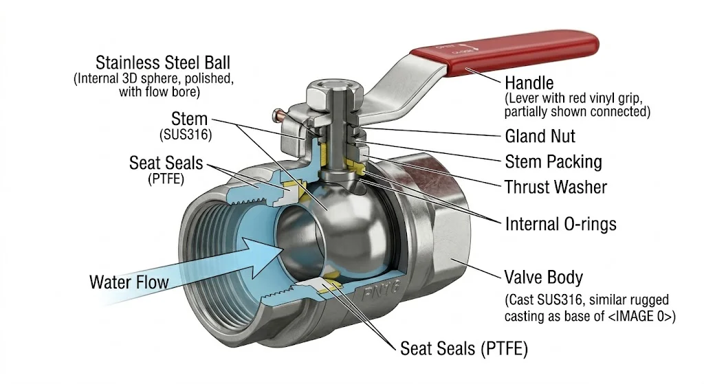 Cấu tạo của van bi nước