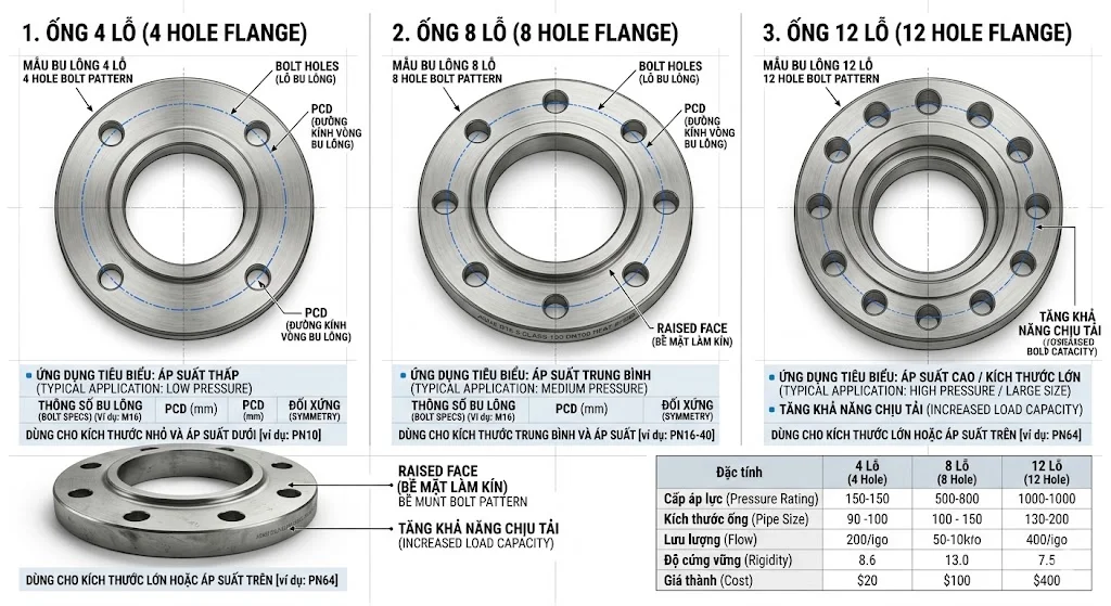 So Sánh Flange 4 Holes – 8 Holes – 12 Holes