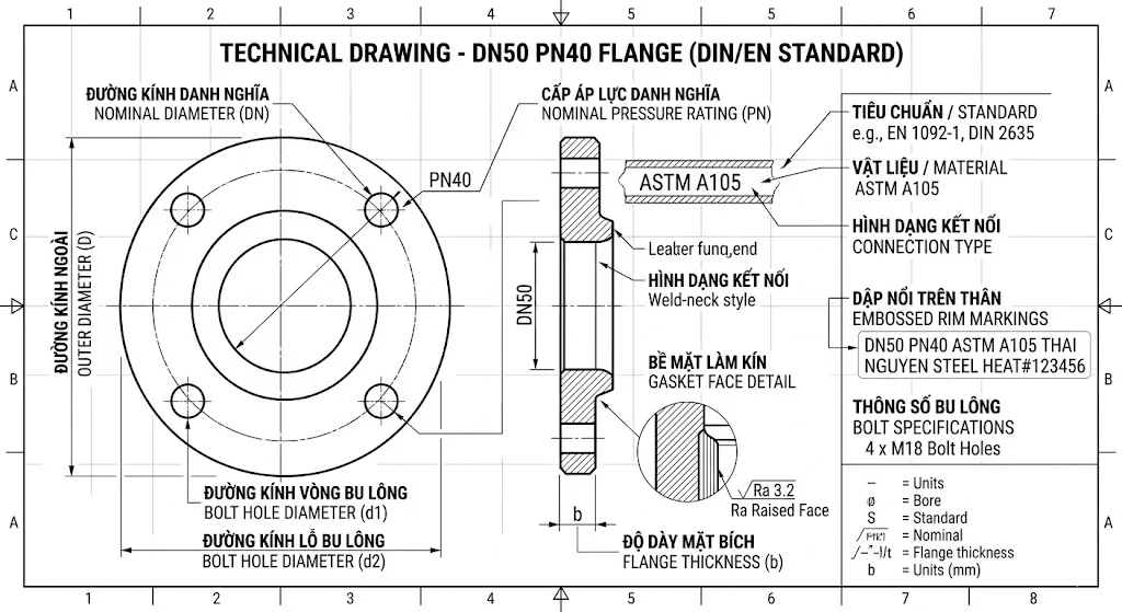 Thông Số Kỹ Thuật Chi Tiết Flange DN50 PN40