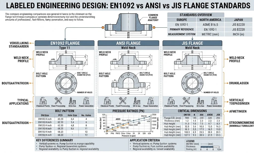 Flanges EN 1092 Khác Gì Với ANSI Và JIS?