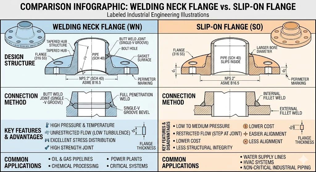 So Sánh Welding Neck Flange Và Slip On Flange